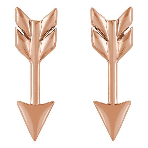 5mm x 17mm (5/8 Inch) 14k Rose Gold Small Arrow Post Earrings - Picture 2 of 3